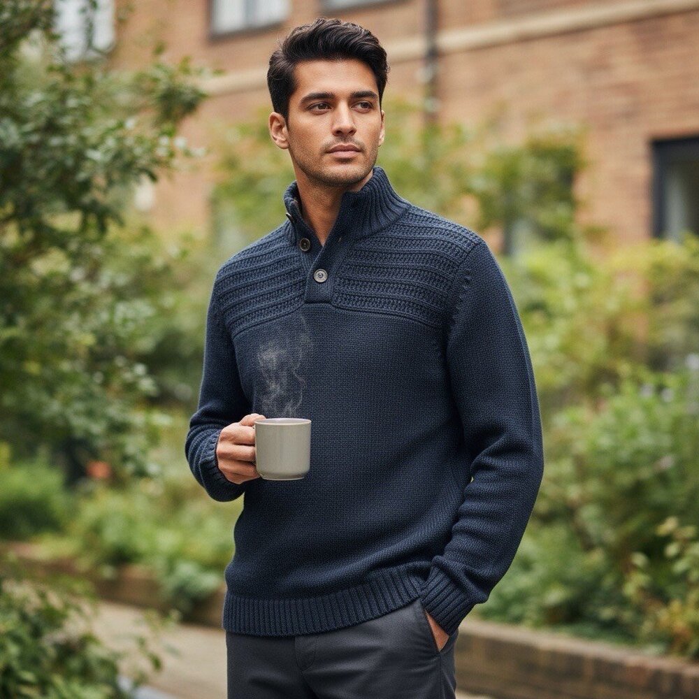 TED BAKER London Sweater‎ 1/4 Button Mens Navy Blue Pullover Ted 1 / US 34 Small